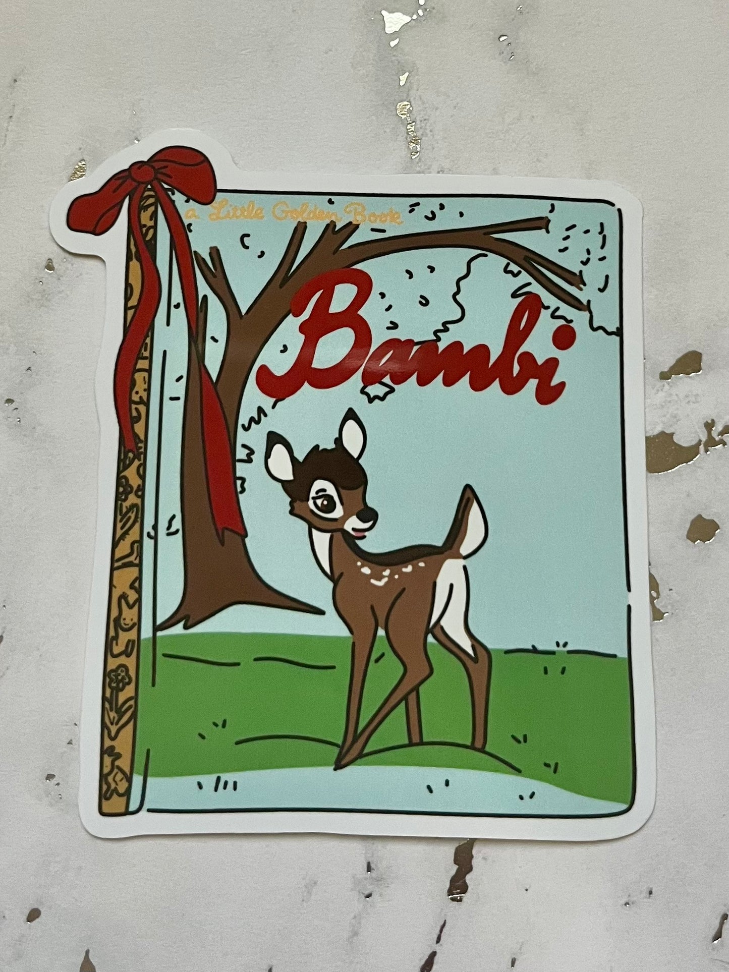 Gold Books With Bow Waterproof Vinyl Sticker