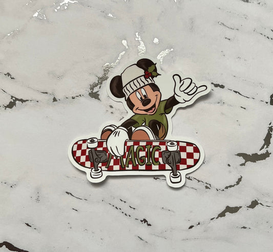 Christmas Skater Mouse Waterproof Vinyl Sticker