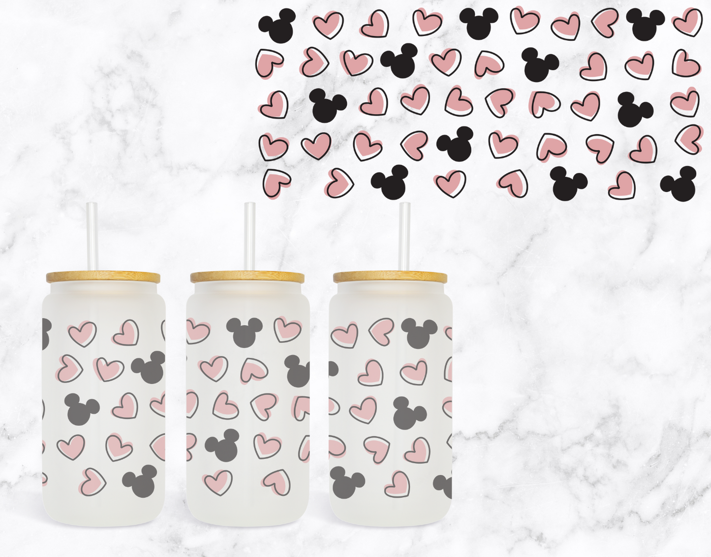 Mouse & Hearts Glass Cup