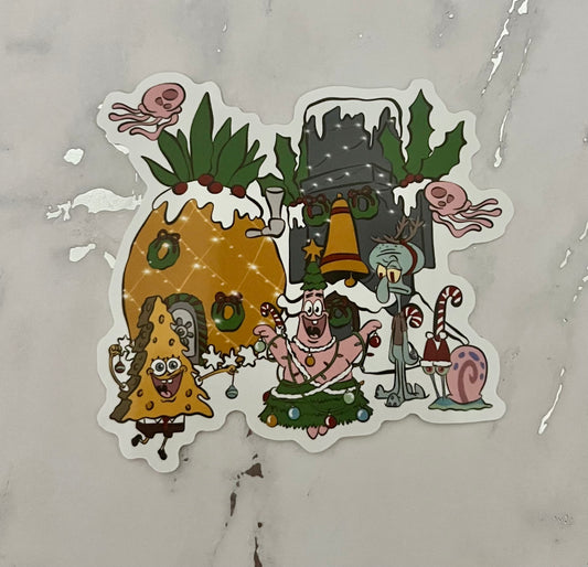 Sponge Christmas Waterproof Vinyl Sticker