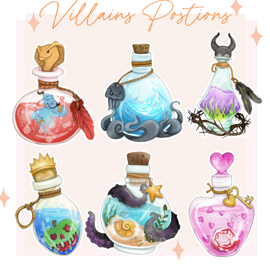 Villains inspired Potions (set of 6 stickers)
