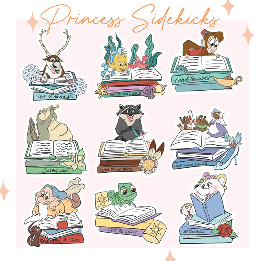 Princess Sidekicks with Books (set of 9 stickers)