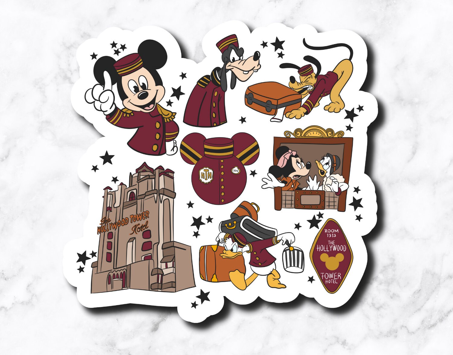 Hollywood Tower Mouse Mashup (set of 5 stickers)