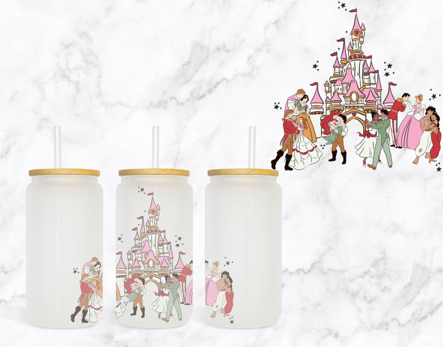 Princess Couples - Prince & Princess Group with Castle Glass Jar